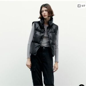 Zara Faux Leather Puffer Vest size M